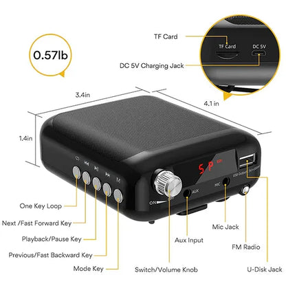 MAONO AU-C01 Voice Amplifier | Portable Rechargeable 10W Speaker with Headset Mic | Waist Clip | and Clear Sound for Teaching | Tour Guides | Presentations