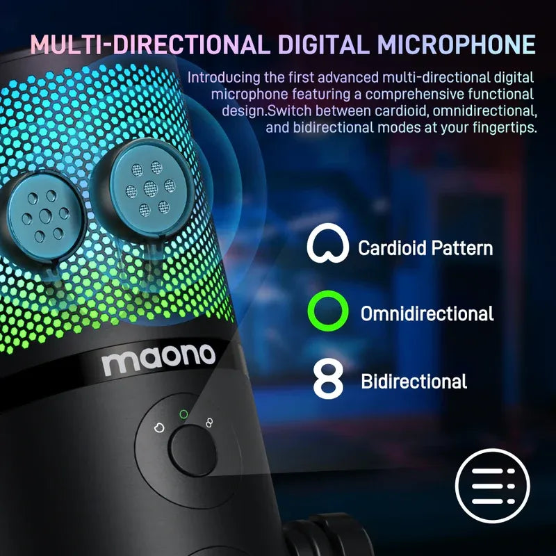MAONO DM50 USB Condenser Microphone | 3 Polar Patterns | Smart Knob | RGB | Plug and Play for Streaming and Recording