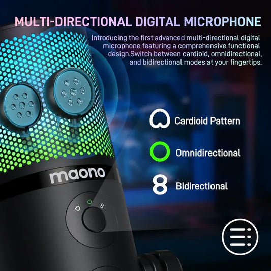 MAONO DM50 USB Condenser Microphone | 3 Polar Patterns | Smart Knob | RGB | Plug and Play for Streaming and Recording