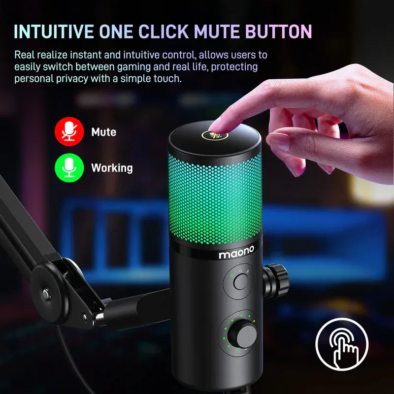 MAONO DM50 USB Condenser Microphone | 3 Polar Patterns | Smart Knob | RGB | Plug and Play for Streaming and Recording