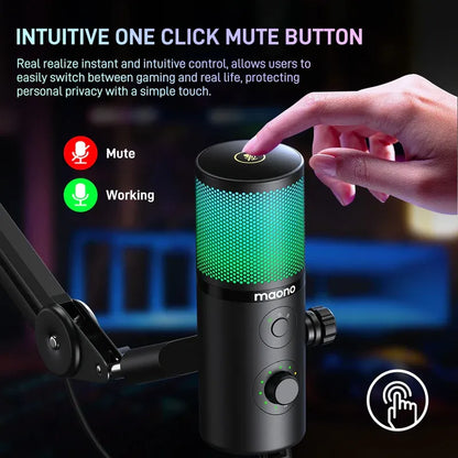 MAONO DM50 USB Condenser Microphone | 3 Polar Patterns | Smart Knob | RGB | Plug and Play for Streaming and Recording