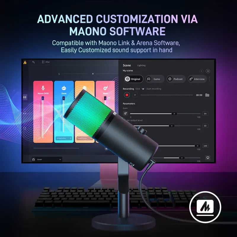 MAONO DM50 USB Condenser Microphone | 3 Polar Patterns | Smart Knob | RGB | Plug and Play for Streaming and Recording
