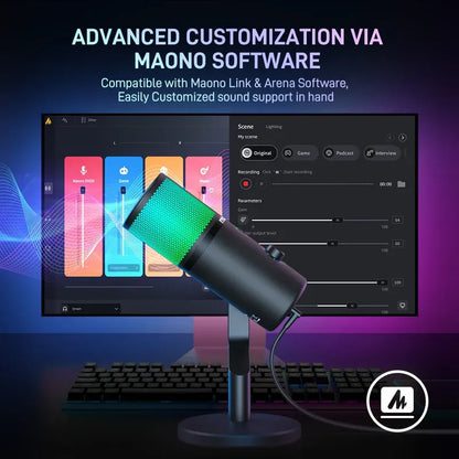 MAONO DM50 USB Condenser Microphone | 3 Polar Patterns | Smart Knob | RGB | Plug and Play for Streaming and Recording