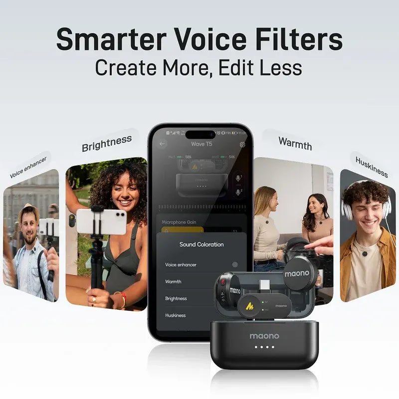 Maono WAVE T5 Dual Wireless Lavalier Microphone System for Camera | iPhone | and Android