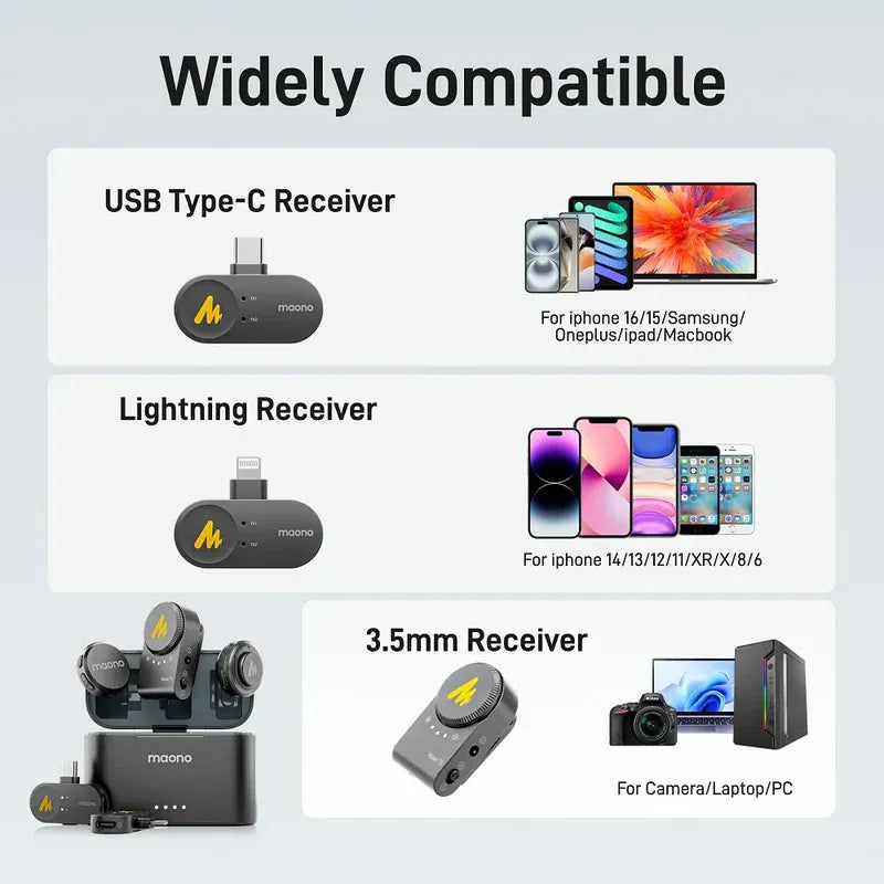 Maono WAVE T5 Dual Wireless Lavalier Microphone System for Camera | iPhone | and Android