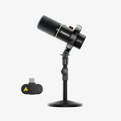 MAONO PD200W Hybrid Podcasting Microphone with Desktop Stand | Wireless USB XLR Dynamic Mic | Cardioid | Noise Cancelling