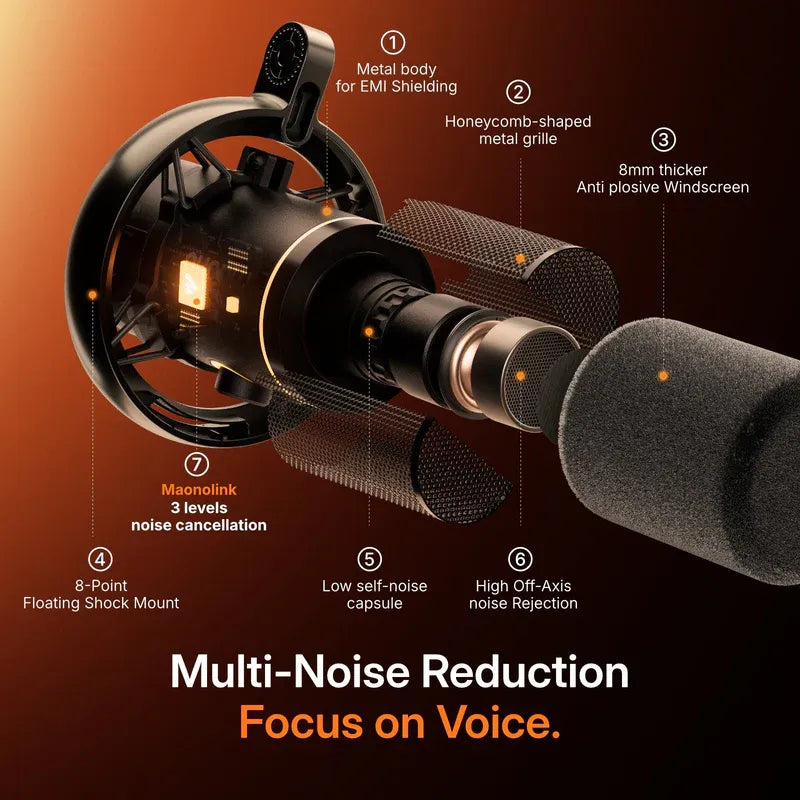 MAONO PD200W Hybrid Podcasting Microphone with Desktop Stand | Wireless USB XLR Dynamic Mic | Cardioid | Noise Cancelling