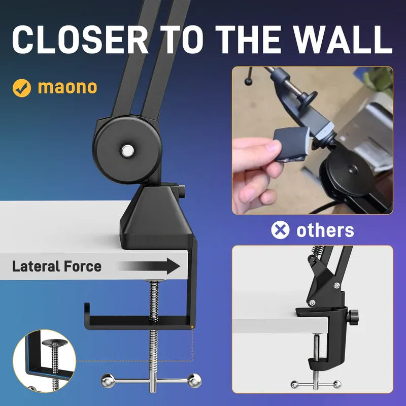 MAONO BA37 Microphone Boom Arm | Heavy-Duty Adjustable Desk Stand | Upgraded C-Clamp | 3/8″ | 5/8″ Adapter | Cable Management