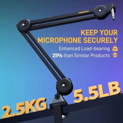 MAONO BA37 Microphone Boom Arm | Heavy-Duty Adjustable Desk Stand | Upgraded C-Clamp | 3/8″ | 5/8″ Adapter | Cable Management