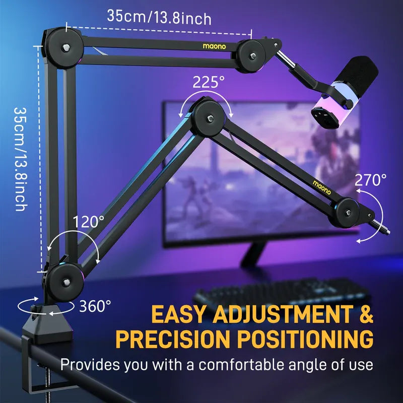 MAONO BA37 Microphone Boom Arm | Heavy-Duty Adjustable Desk Stand | Upgraded C-Clamp | 3/8″ | 5/8″ Adapter | Cable Management