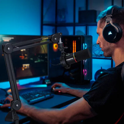 MAONO BA37 Microphone Boom Arm | Heavy-Duty Adjustable Desk Stand | Upgraded C-Clamp | 3/8″ | 5/8″ Adapter | Cable Management
