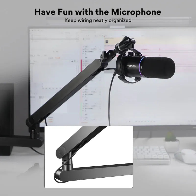 MAONO BA92 Adjustable Microphone Arm Stand | Heavy-Duty Metal Boom with 360° Rotation | Shock Absorber & Desk Clamp for Podcast | Studio | Streaming