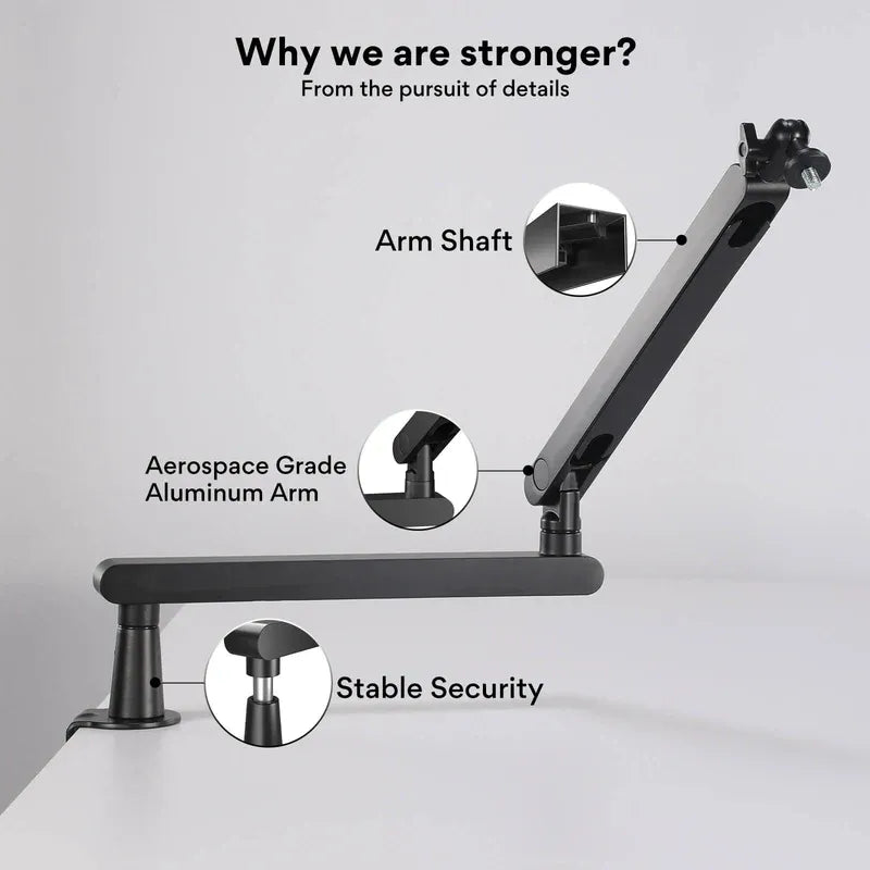 MAONO BA92 Adjustable Microphone Arm Stand | Heavy-Duty Metal Boom with 360° Rotation | Shock Absorber & Desk Clamp for Podcast | Studio | Streaming