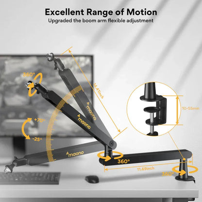 MAONO BA92 Adjustable Microphone Arm Stand | Heavy-Duty Metal Boom with 360° Rotation | Shock Absorber & Desk Clamp for Podcast | Studio | Streaming