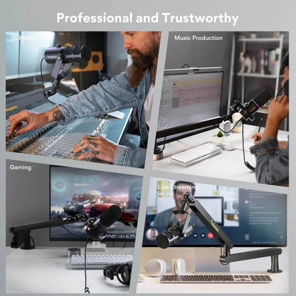 MAONO BA92 Adjustable Microphone Arm Stand | Heavy-Duty Metal Boom with 360° Rotation | Shock Absorber & Desk Clamp for Podcast | Studio | Streaming