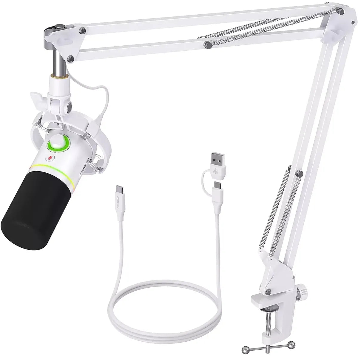 MAONO PD200X White Dynamic USB/XLR Microphone | Studio-Grade Streaming Mic with RGB Light | Gain Control & Zero-Latency Monitoring for Podcast | Gaming