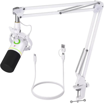 MAONO PD200X White Dynamic USB/XLR Microphone | Studio-Grade Streaming Mic with RGB Light | Gain Control & Zero-Latency Monitoring for Podcast | Gaming