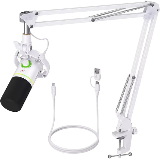 MAONO PD200X White Dynamic USB/XLR Microphone | Studio-Grade Streaming Mic with RGB Light | Gain Control & Zero-Latency Monitoring for Podcast | Gaming
