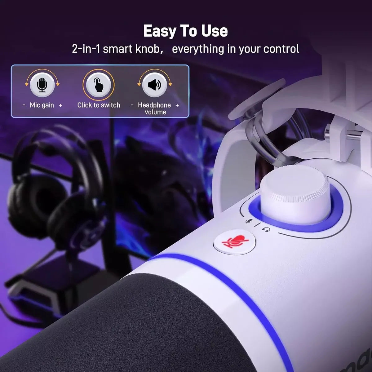 MAONO PD200X White Dynamic USB/XLR Microphone | Studio-Grade Streaming Mic with RGB Light | Gain Control & Zero-Latency Monitoring for Podcast | Gaming