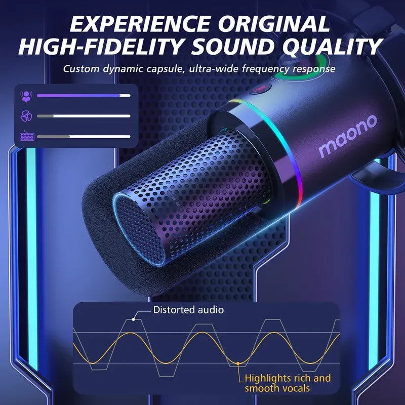 MAONO PD200X White Dynamic USB/XLR Microphone | Studio-Grade Streaming Mic with RGB Light | Gain Control & Zero-Latency Monitoring for Podcast | Gaming