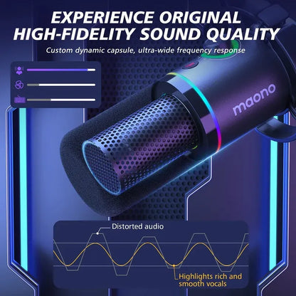 MAONO PD200X White Dynamic USB/XLR Microphone | Studio-Grade Streaming Mic with RGB Light | Gain Control & Zero-Latency Monitoring for Podcast | Gaming