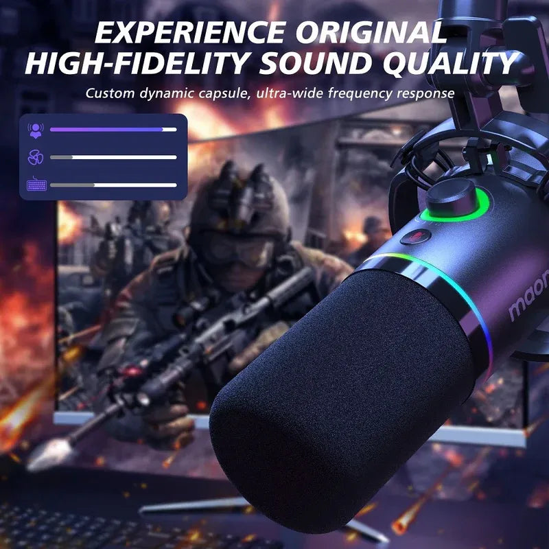 MAONO PD200X White Dynamic USB/XLR Microphone | Studio-Grade Streaming Mic with RGB Light | Gain Control & Zero-Latency Monitoring for Podcast | Gaming