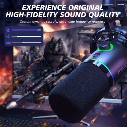 MAONO PD200X White Dynamic USB/XLR Microphone | Studio-Grade Streaming Mic with RGB Light | Gain Control & Zero-Latency Monitoring for Podcast | Gaming