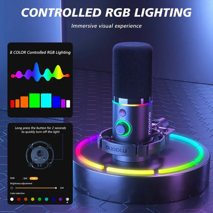 MAONO PD200X White Dynamic USB/XLR Microphone | Studio-Grade Streaming Mic with RGB Light | Gain Control & Zero-Latency Monitoring for Podcast | Gaming