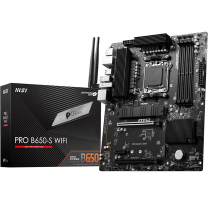 MSI PRO B650-S WiFi ProSeries Motherboard (AMD AM5 | ATX | DDR5 | PCIe 4.0 | M.2 | SATA 6Gb/s | USB 3.2 Gen 2 | HDMI/DP | Wi-Fi 6E | AMD Ryzen 7000 Series Desktop Processors)