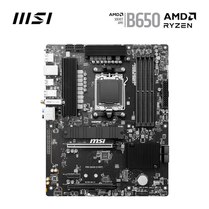 MSI PRO B650-S WiFi ProSeries Motherboard (AMD AM5 | ATX | DDR5 | PCIe 4.0 | M.2 | SATA 6Gb/s | USB 3.2 Gen 2 | HDMI/DP | Wi-Fi 6E | AMD Ryzen 7000 Series Desktop Processors)