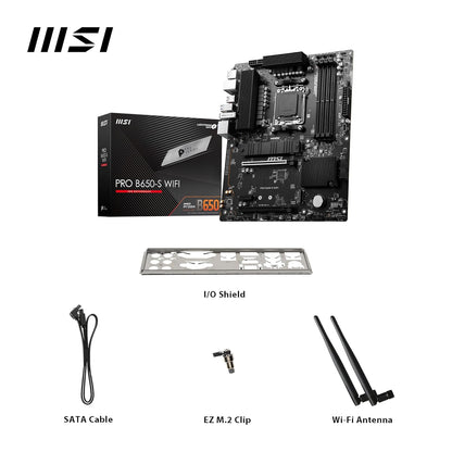 MSI PRO B650-S WiFi ProSeries Motherboard (AMD AM5 | ATX | DDR5 | PCIe 4.0 | M.2 | SATA 6Gb/s | USB 3.2 Gen 2 | HDMI/DP | Wi-Fi 6E | AMD Ryzen 7000 Series Desktop Processors)