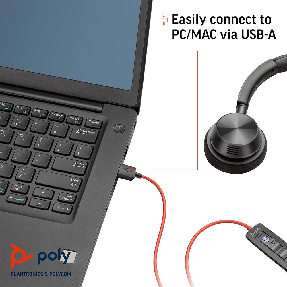 Poly Blackwire 3310 Mono USB-C Headset, Microsoft Teams Certified, Noise-Canceling Mic, Inline Controls, with USB-C/A Adapter