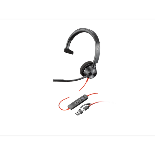Poly Blackwire 3310 Mono USB-C Headset, Microsoft Teams Certified, Noise-Canceling Mic, Inline Controls, with USB-C/A Adapter