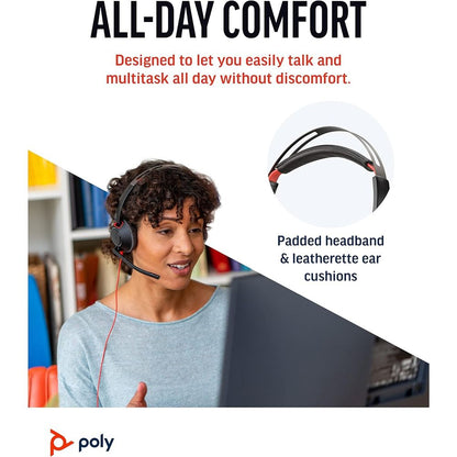 Poly Blackwire 5200 Series USB Wired Headset – Stereo or Mono, USB‑C/A + 3.5mm, Noise‑Cancelling Mic, Dynamic EQ, UC Certified