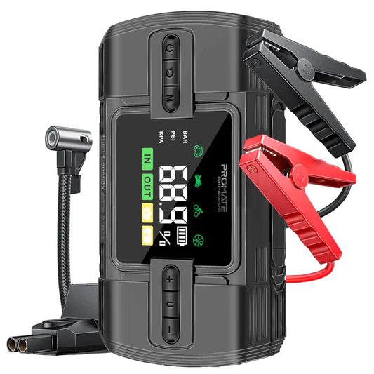 Promate PatrolPack-3 1200A/12V Jump Starter & 150PSI Air Compressor | 12000mAh Power Bank | QC 3.0 | DC Output | LED Flashlight | TPMS