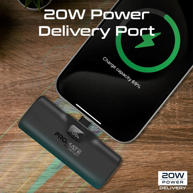 Promate Ultra-Compact fast charging 5000mAh Power Bank with In-Built Lightning Connector