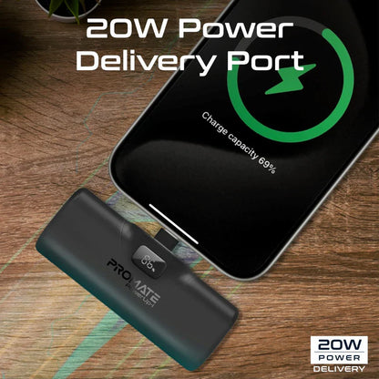 Promate Ultra-Compact fast charging 5000mAh Power Bank with In-Built Lightning Connector