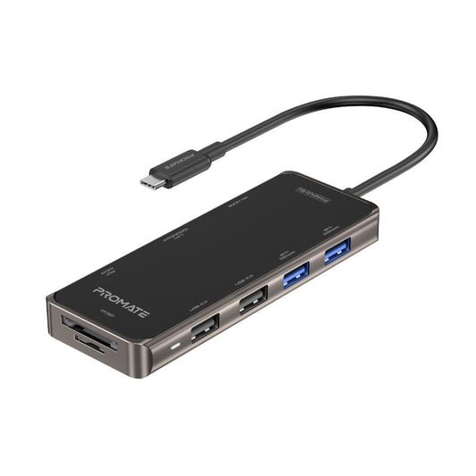 Promate PrimeHub-Go 9-in-1 USB-C Hub | 100W PD | 4K HDMI | Gigabit Ethernet | SD/TF | 4× USB