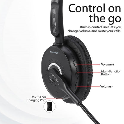 Promate Engage Over-Ear Mono Bluetooth Headset – HD Voice, Noise-Cancelling Mic, 14h Talk Time