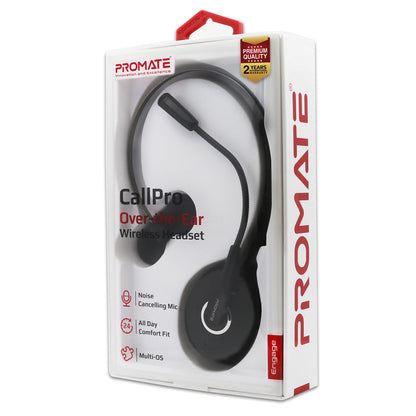 Promate Engage Over-Ear Mono Bluetooth Headset – HD Voice, Noise-Cancelling Mic, 14h Talk Time
