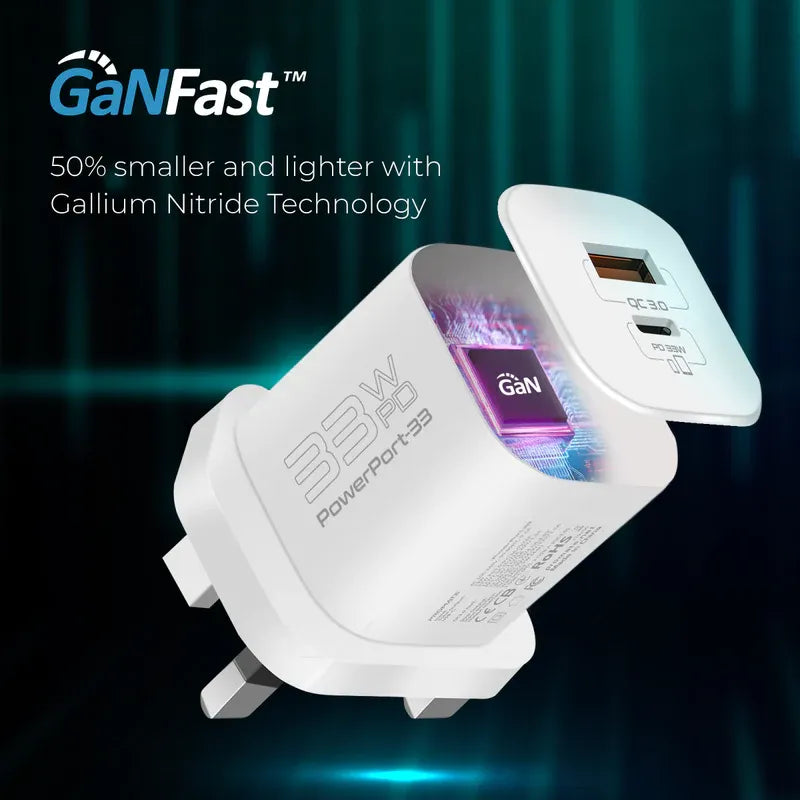 Promate 33W Power Delivery GaNFast Charging Adapter | PowerPort-33