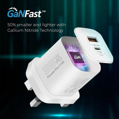 Promate 33W Power Delivery GaNFast Charging Adapter | PowerPort-33