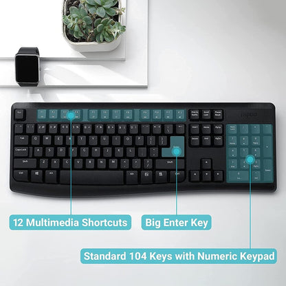 Rapoo X1800 Pro Wireless Keyboard and Mouse Combo - Arabic/English