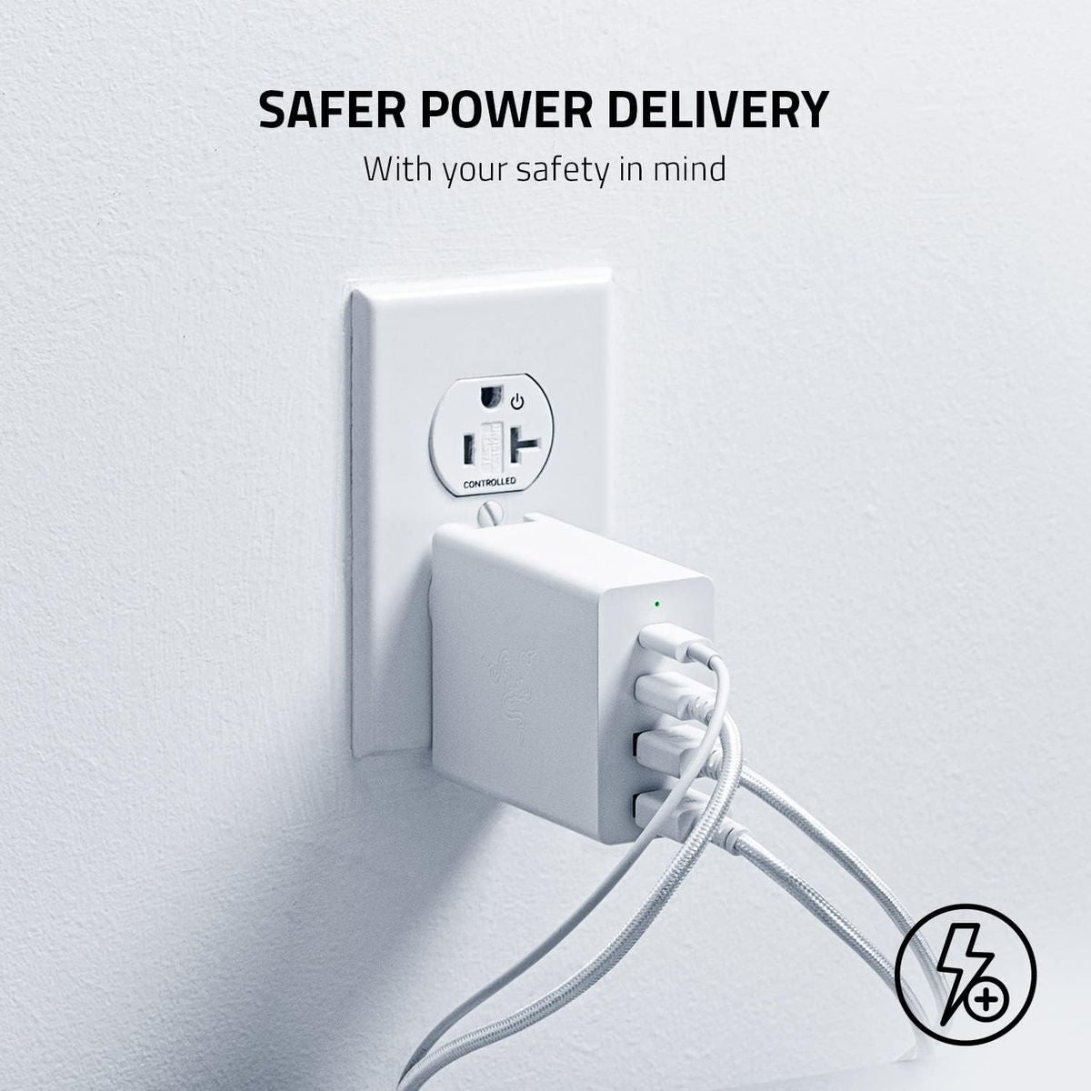 Razer USB-C 130W GaN Charger | 2x USB-C & 2x USB-A Ports | Compact Design | Travel-Ready with Swappable Plugs | Fast Charging