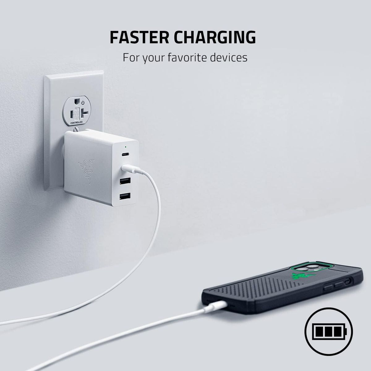 Razer USB-C 130W GaN Charger | 2x USB-C & 2x USB-A Ports | Compact Design | Travel-Ready with Swappable Plugs | Fast Charging