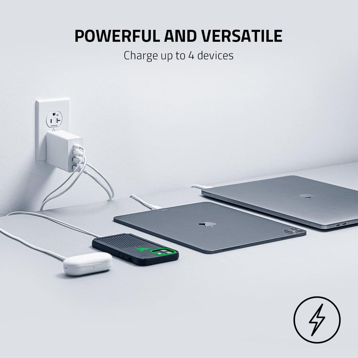 Razer USB-C 130W GaN Charger | 2x USB-C & 2x USB-A Ports | Compact Design | Travel-Ready with Swappable Plugs | Fast Charging
