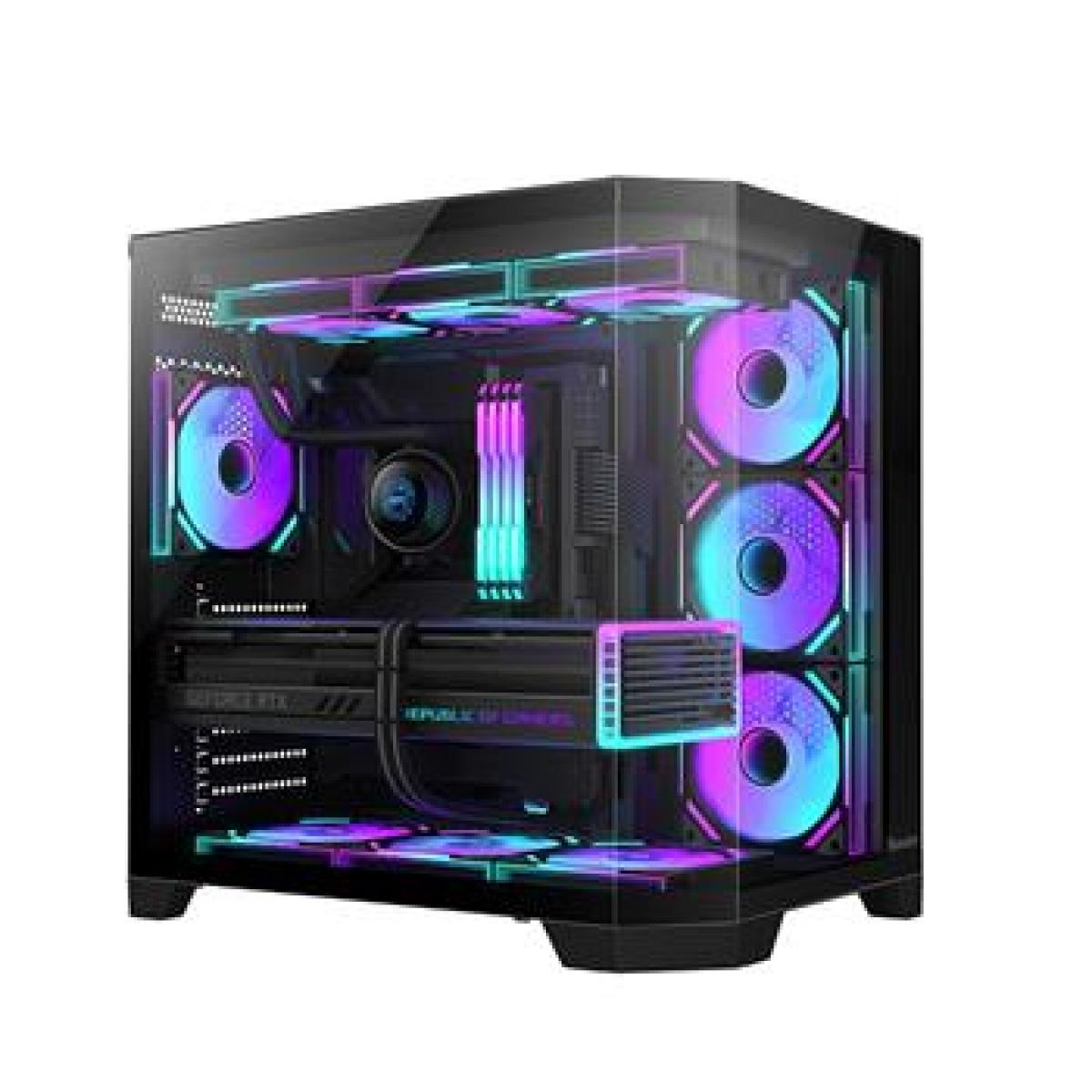 Huntkey S970 Max Storm Blizzard Edition Gaming PC Case | Full View Triple Tempered Glass | ATX/M-ATX/Mini-ITX Support | Up to 10 Fans & 360mm Liquid Cooling | 400mm GPU Clearance (Fans Not Included)