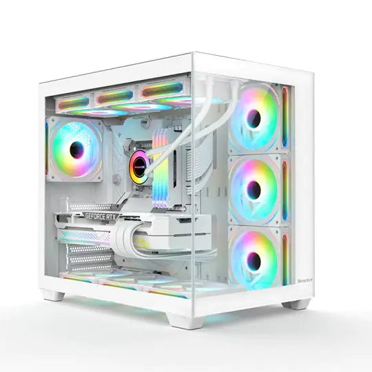 Huntkey S980 Tornado Full View Gaming PC Case | ATX/M-ATX/Mini-ITX Support | Dual Tempered Glass Panels | 10 Fan Slots & 360mm Liquid Cooling Ready | 400mm GPU Compatible (Fans Not Included)