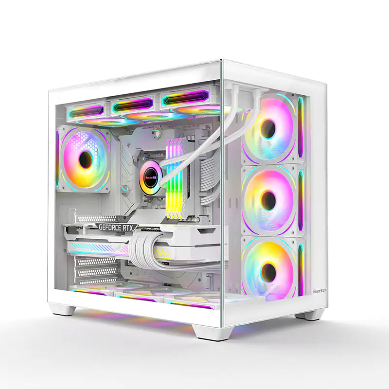 Huntkey S980 Tornado Full View Gaming PC Case | ATX/M-ATX/Mini-ITX Support | Dual Tempered Glass Panels | 10 Fan Slots & 360mm Liquid Cooling Ready | 400mm GPU Compatible (Fans Not Included)