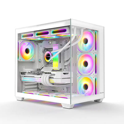 Huntkey S980 Tornado Full View Gaming PC Case | ATX/M-ATX/Mini-ITX Support | Dual Tempered Glass Panels | 10 Fan Slots & 360mm Liquid Cooling Ready | 400mm GPU Compatible (Fans Not Included)